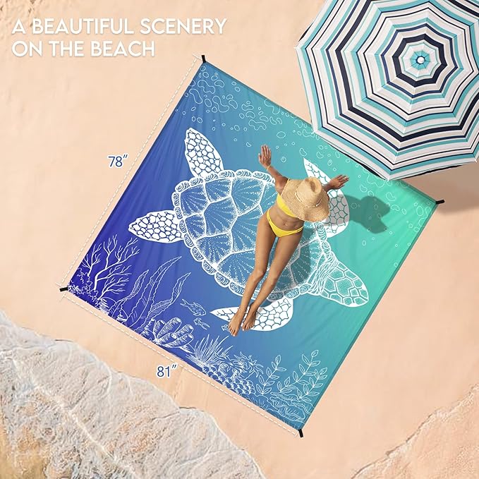 BYDOLL Beach Blanket Waterproof Sandproof 78''×81'' 1-7 Adults Oversized Lightweight Large Picnic Mat Waterproof Sandproof Blanket for Beach