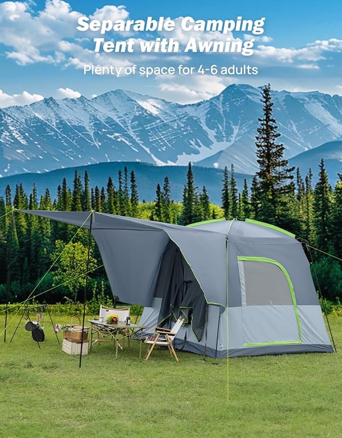 JOYTUTUS Dual-Use SUV Tent, SUV Camping Tent with Rainfly, Movie Screen and Four Steel Frame Poles, SUV Tailgate Tent with Awning Shade, Car Roof Canopy for SUV CUV Van