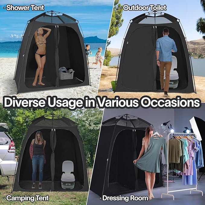 EighteenTek Shower Tent Camping, 2-Room Portable Changing Room, Outdoor Shower Enclosure, Pop Up Privacy Tent Shelter with Floor & Doors, Changing Tent, Camping Toilet, Bathroom