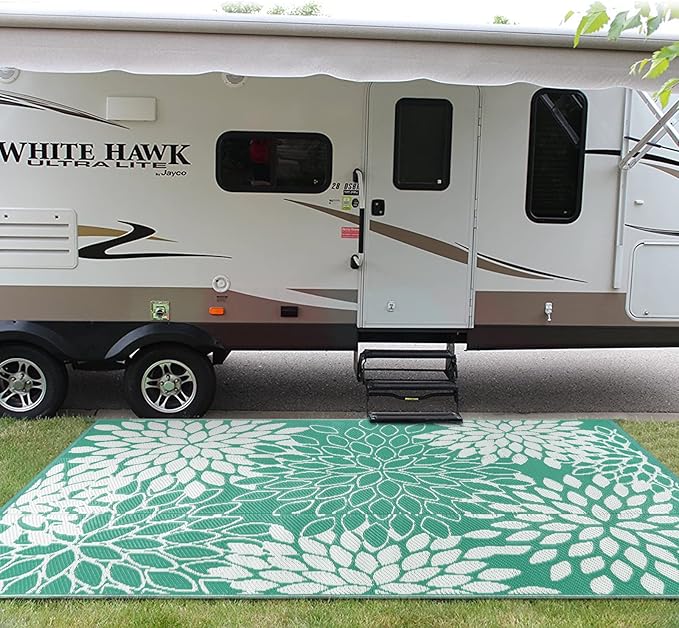 Anidaroel Outdoor Rugs 5x8ft for Patios Clearance Waterproof, Reversible Tropical Plastic Straw Camping Mat Outside Rug, Large Outdoor Area Rug for RV, Porch, Deck, Balcony, Picnic(5'x8')