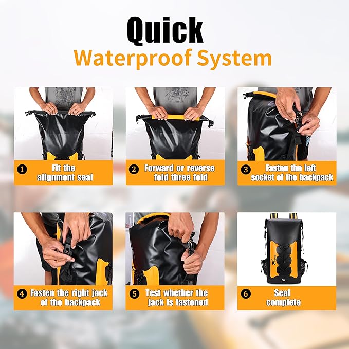 8 Fans Waterproof Backpack 30L,Floating Dry Bag with Phone Case,Roll Top Closure Waterproof Bag for Kayak Boating Sailing Canoeing Rafting Fishing Camping Orange