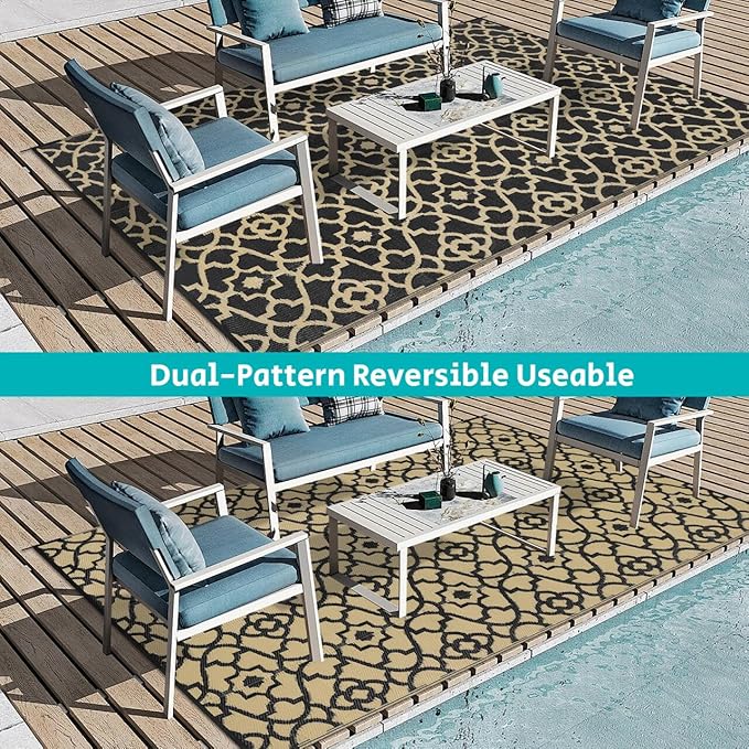 HEBE Outdoor Rug 5'x8' for Patios Waterproof Clearance Reversible Patio Mat Plastic Straw Rug RV Camping Mat Outside Area Rug Carpet for Camping RV,Porch,Deck,Balcony,Camper,Backyard