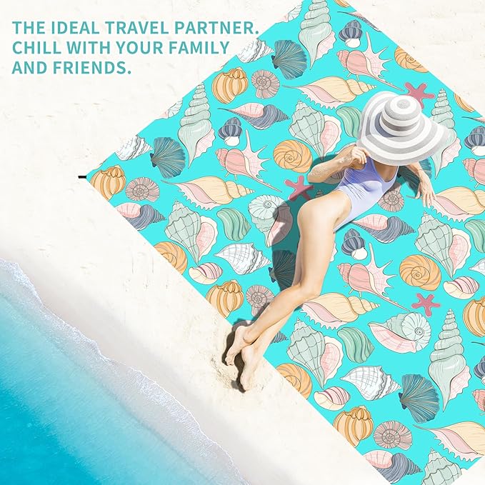 BYDOLL Beach Blanket Waterproof Sandproof 78''×110'' Suits1-7 Adults Compact Lightweight Oversized Sand-Free Blanket Large Picnic Mat for Beach Travel Camping Hiking