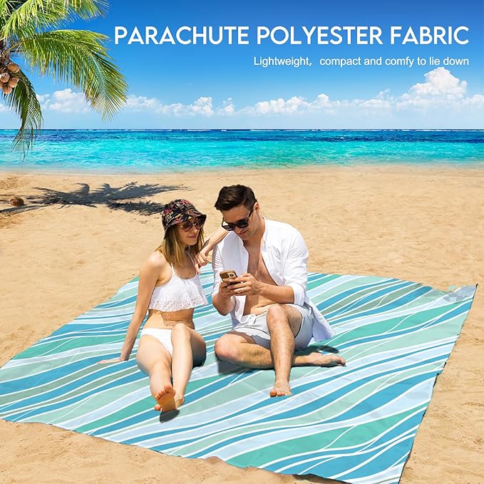 BYDOLL Beach Blanket Waterproof Sandproof 78''×81'' 1-7 Adults Oversized Lightweight Large Picnic Mat Waterproof Sandproof Blanket for Beach