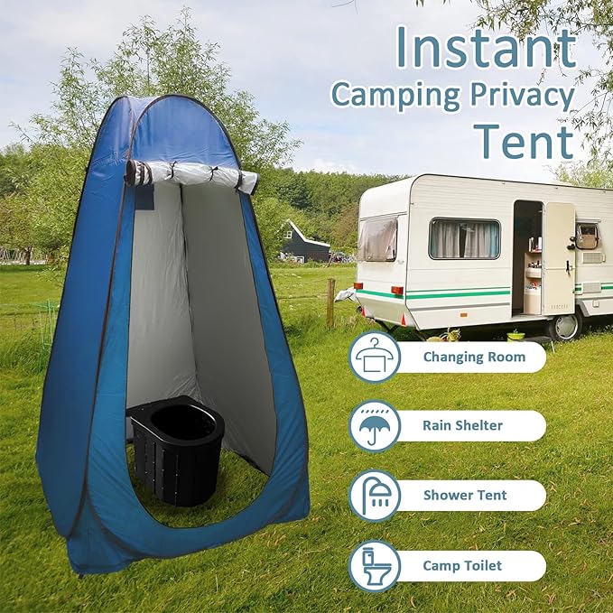 Camping Toilets Portable with Pop up Privacy Tent, X Large Portable Potty for Adults,2 in 1 Toilet for Adults for RV Camping Travel (Blue)