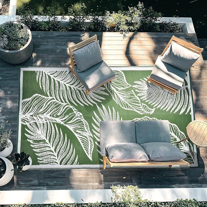 wikiwiki Outdoor Rug, 6x9ft Waterproof Reversible Mat Indoor Outdoor Rugs Carpet, Small Area Rug Plastic Straw Rug for Patio Deck Balcony Pool RV Camping Beach Picnic, Green, Rugscape Series