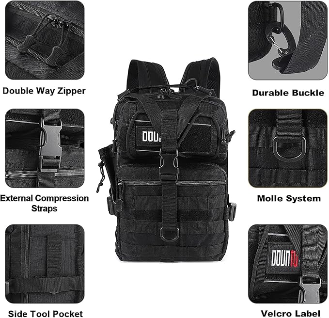 Tactical Backpack Medium EDC DayPack Military Molle Backpacks Bag Outdoor Rucksack for Fishing Hunting Camping (Black)