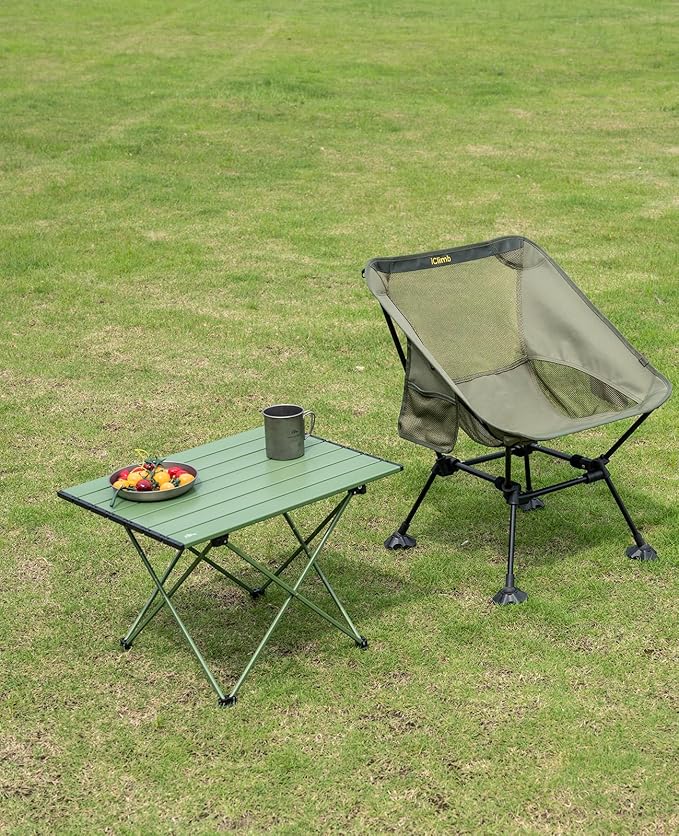 iClimb Ultralight Compact Camping Folding Table with Carry Bag (Green - L)