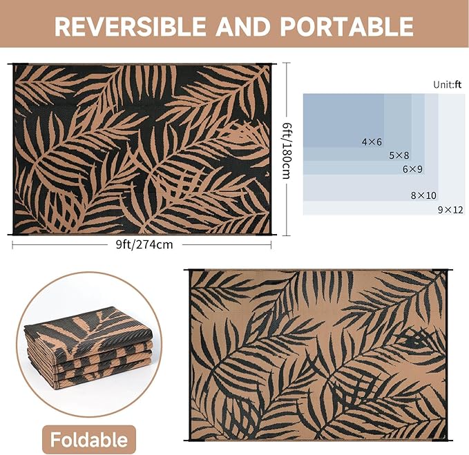 Outdoor Rugs Patio Camping Waterproof - 6x9 Plastic Straw Patio Rug Portable for Campers, Outside RVs Mat, Outdoor Area Carpet for Patios Clearance, Backyard Porch, Balcony, Picnic