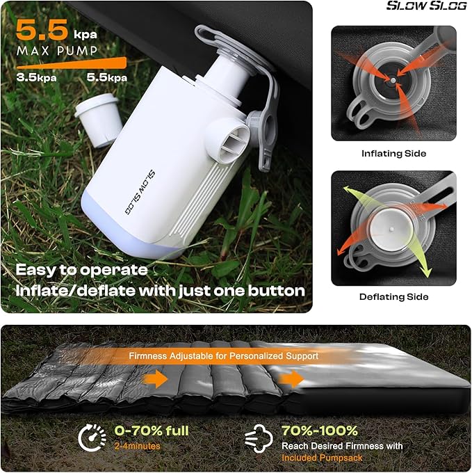 Self-Inflating Sleeping Pad with Portable Electric Pump 4in Thick Memory Foam Camping Mattress for Tent Cot & Car Travel, Fast Inflate & Deflate Camping Pad, Black