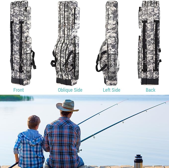 doorlay Fishing Bag Portable Folding Fishing Tackle Storage Bags Oxford Fishing Rod Case Fishing Pole Bag Carry Organizer Outdoor Waterproof for Fishing Camping Hiking Traveling