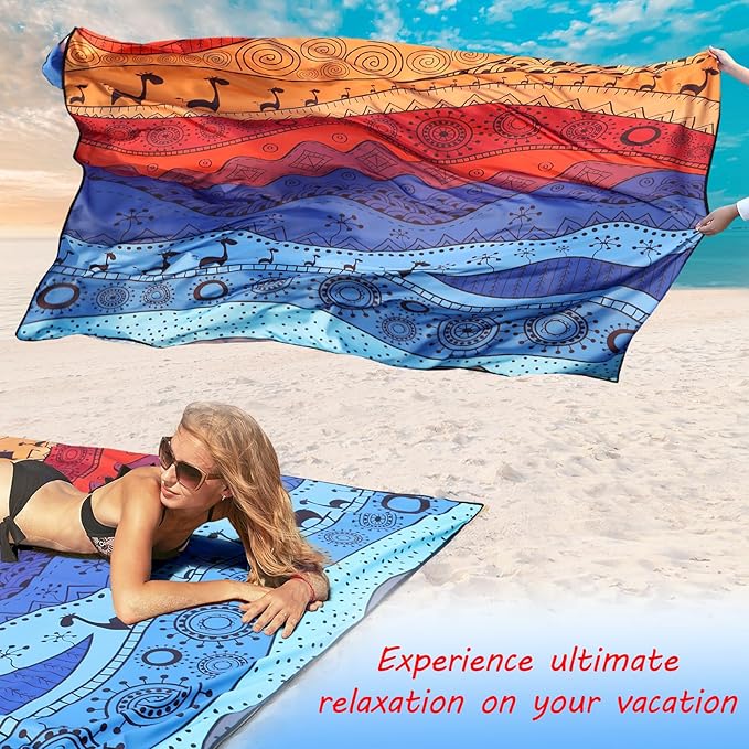 Beach Blanket Waterproof Sandproof Beach Mat 79" X 83" /10'x9'for 2-8 Adults Quick Drying Outdoor Picnic Mat Beach Accessories for Travel, Camping, Hiking