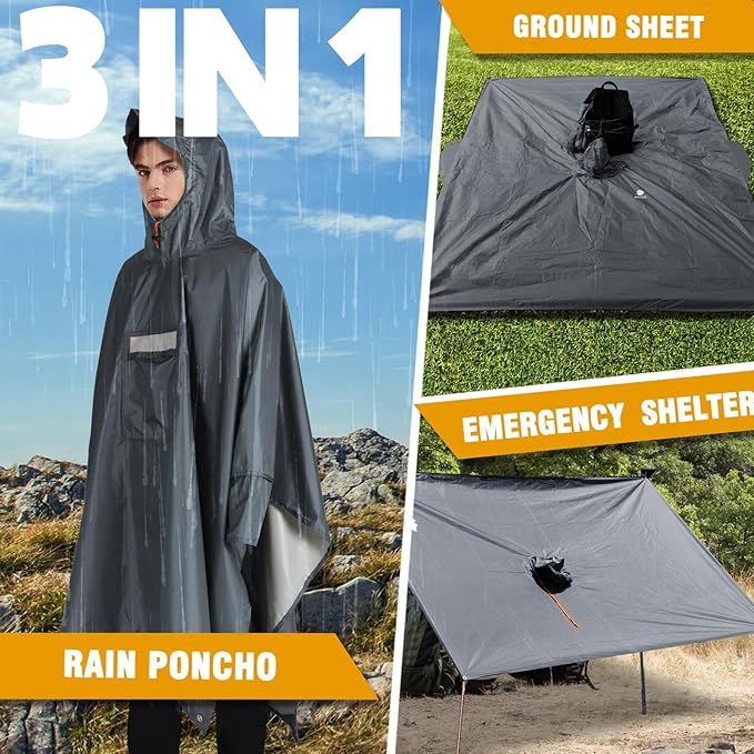 ANYOO Hooded Rain Poncho for Adults Waterproof Lightweight Rain Coat for Men Women Reusable Rain Jacket for Emergency Outdoor