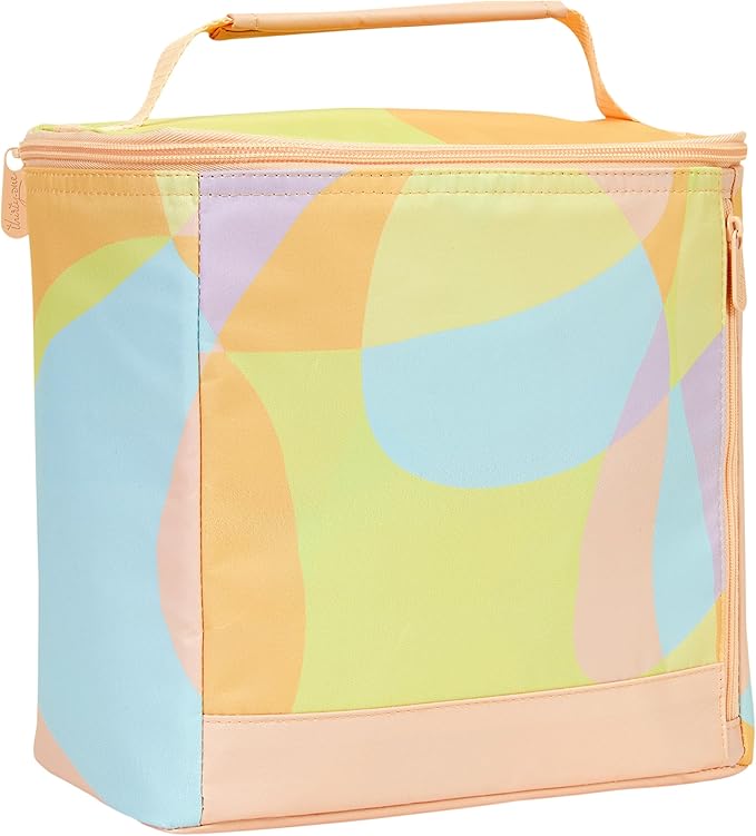 THIRTY-ONE Gifts Insulated Bucket Tote, Reusable Insulated Lunch Bag with Zipper Closure, Pastel Perfection