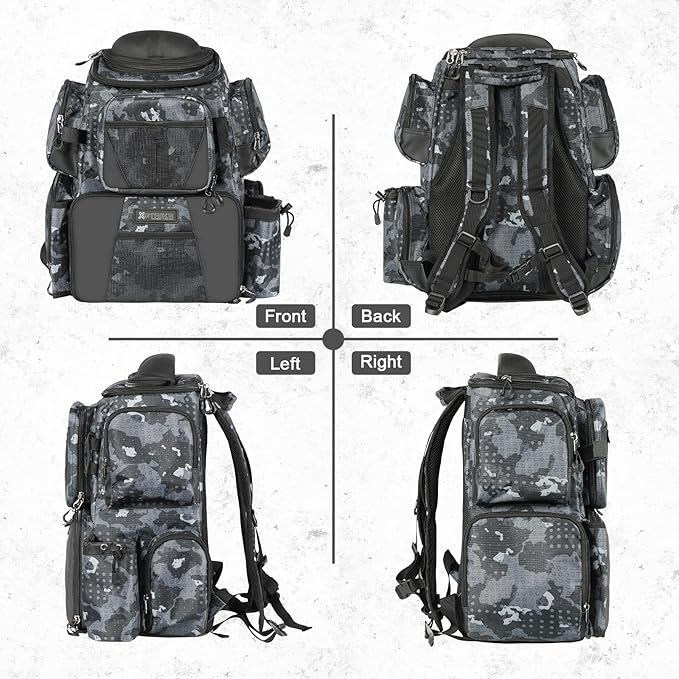 48L Large Fishing Tackle Backpack With Rod Holders, 4 Tackle Box, Protective Rain Cover - Water Resistant Storage Bag for Camping, Hiking, Hunting