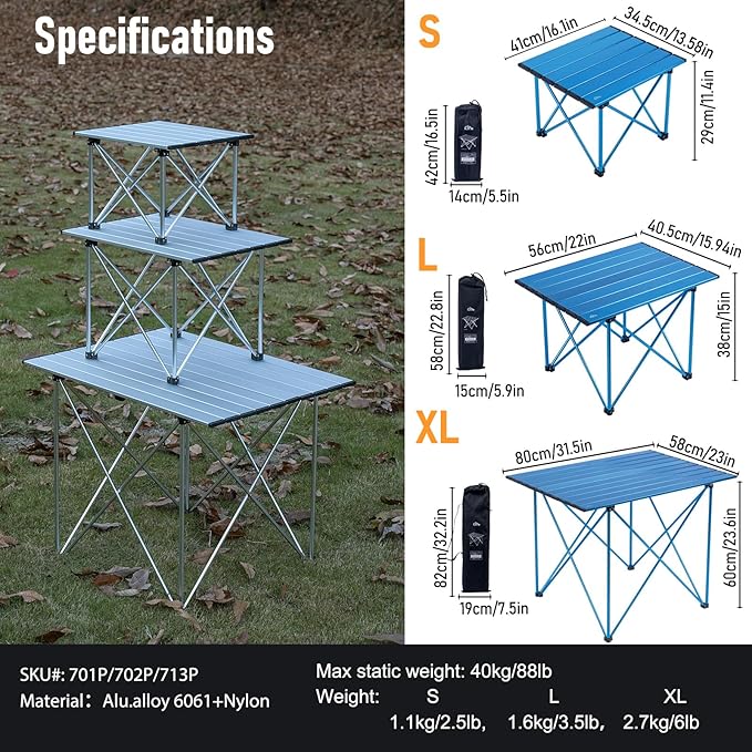 iClimb Ultralight Compact Camping Folding Table with Carry Bag (Reinforced Blue - L)