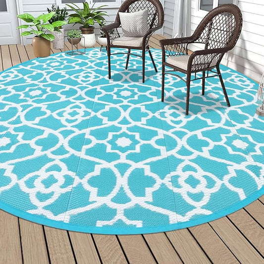 HEBE Outdoor Rug 8ft for Patios Waterproof Clearance Reversible Patio Mat Plastic Straw Rug RV Camping Mat Outside Area Rug Carpet for Camping RV,Porch,Deck,Balcony,Camper,Backyard