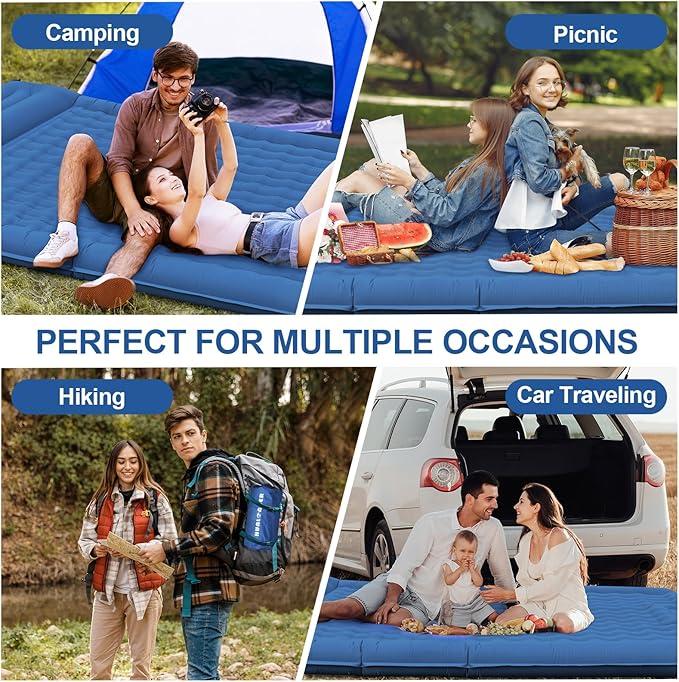 Double Sleeping Pad Camping, 6" Extra Thick Camping Pad with Pillow Built-in Foot Pump Waterproof Inflatable Sleeping Mats for Camping, Backpacking, Hiking,Traveling Tent