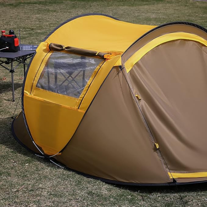 MoNiBloom Pop Up Tent 2 Person for Camping Waterproof Outdoor Easy Set Up Automatic Family Travel Tent, 2 Doors and Side Windows Instant Easy Popup Beach Tent with Carry Bag, Yellow