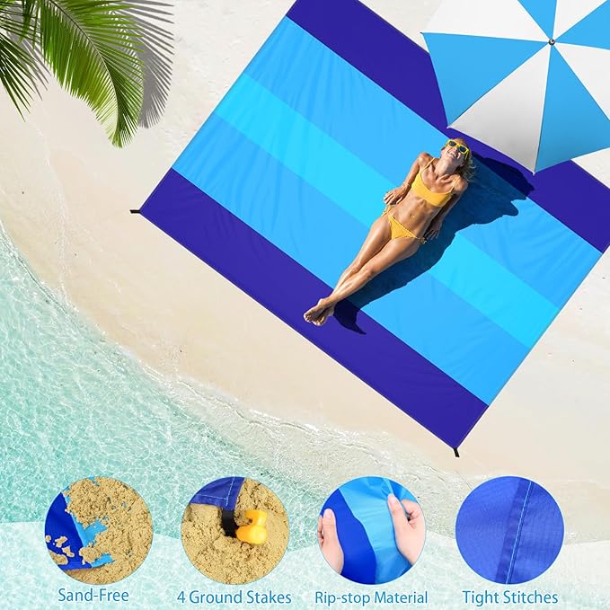 BYDOLL Beach Blanket 78''X81'' 4-7 Adults Oversized Lightweight Waterproof Sandproof Blanket for Beach Large Picnic Mat Travel Camping