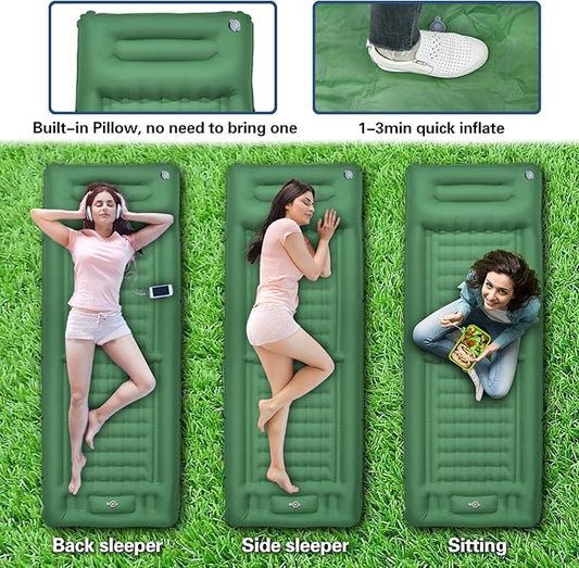 Camping Sleeping Pad, Self Inflating Air Mattress Extra Thickness 4.7 Inch Single Sleeping Pad with Built-in Pillow and Foot Pump for Tent Hiking Traveling