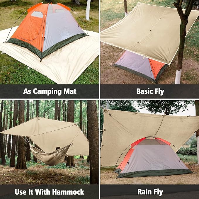 FREE SOLDIER Camping Tarp Waterproof Portable Multifunctional Outdoor Traveling Awning Backpacking Shelter Rain Tarp (Beige 10×10.5ft)