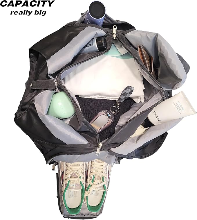 Gym Bag with Yoga Mat Holder - Women's Gym Bag with Shoes Compartment and Wet/Dry Storage Pockets, Adjustable Yoga Mat Holder (Light Gray)