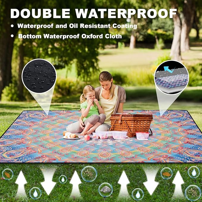 Picnic Blankets 60x80 Packable Beach Blanket Sand Falls Through Large Patios Mat for Working Out Coolest Canping Organization Road Trip Things Gift for Teenage Girls Toddler RV Owners Décor