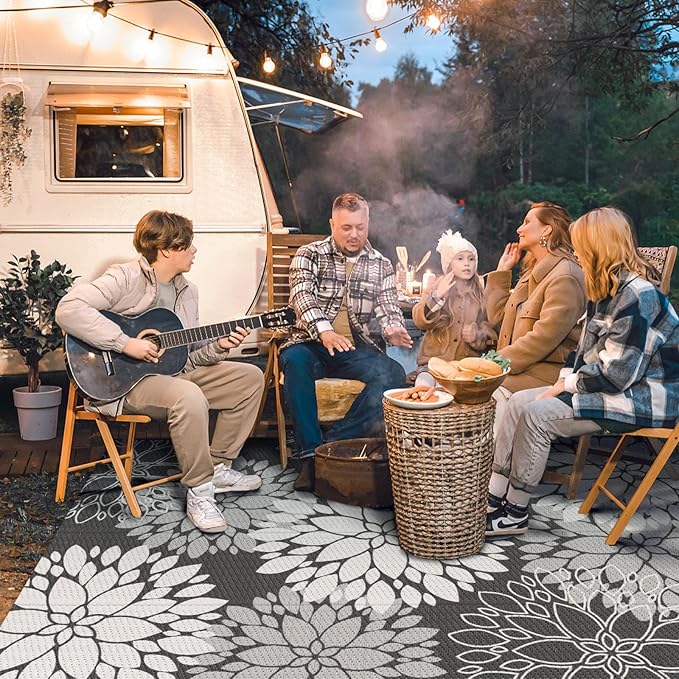 LuxStep Outdoor Rug Waterproof Outdoor Plastic Straw Rug Reversible Patio Rug Mat Outdoor Decor Large Area Mats for RV, Picnic, Backyard, Deck, Balcony, Porch, Beach, Camping, 5'x 8',Grey