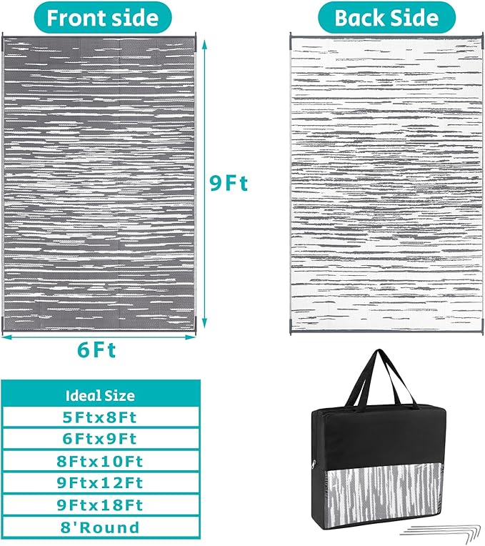 HEBE Outdoor Rug 6' x 9' Waterproof for Patios Clearance, Reversible Plastic Straw Rug Camping Carpet, Indoor Outdoor Area Rugs Patio Mats for RV,Picnic,Backyard,Deck,Balcony,Porch
