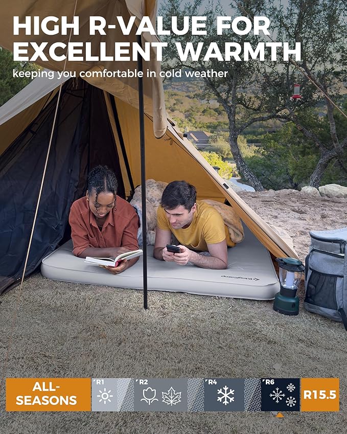 KingCamp Self Inflating Sleeping Pad for Camping Ultra Thick Double Single Foam Mattress High R Value Camping Air Pad Mat, Multi Colors & Sizes