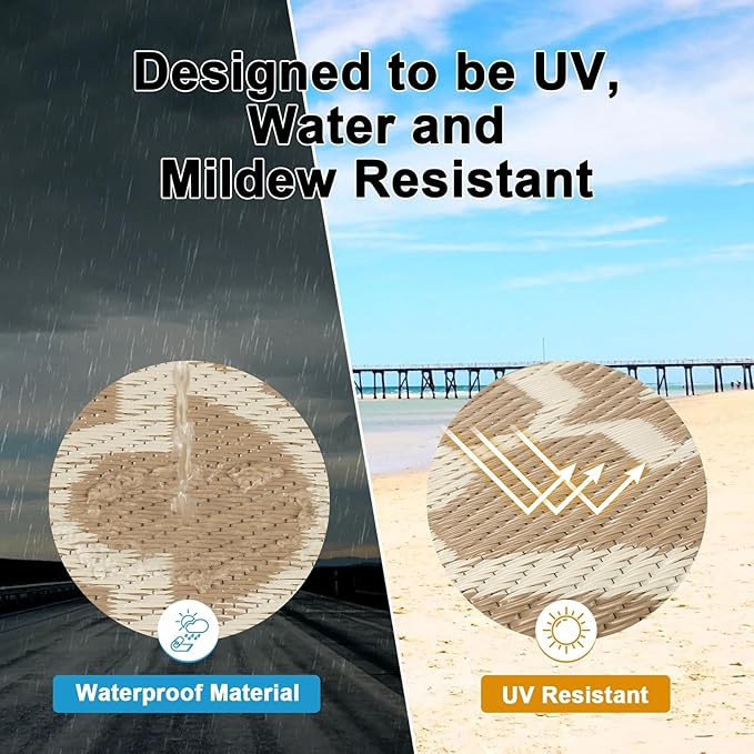 HEBE Outdoor Rug 8ft for Patios Waterproof Clearance Reversible Patio Mat Plastic Straw Rug RV Camping Mat Outside Area Rug Carpet for Camping RV,Porch,Deck,Balcony,Camper,Backyard