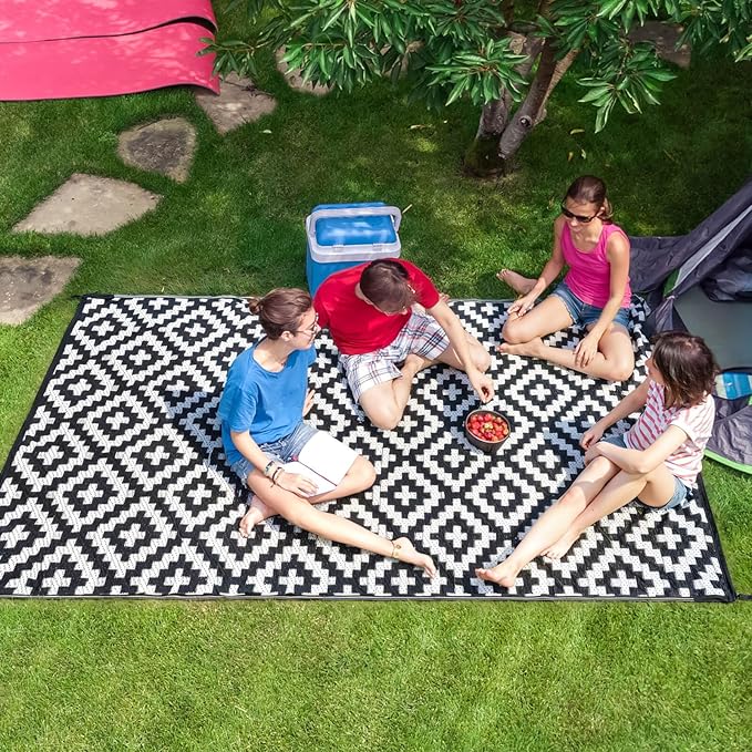 Outdoor Rugs Patio Camping Waterproof - 6x9 Plastic Straw Patio Rug Portable for Campers, Outside RVs Mat, Outdoor Area Carpet for Patios Clearance, Backyard Porch, Balcony, Picnic