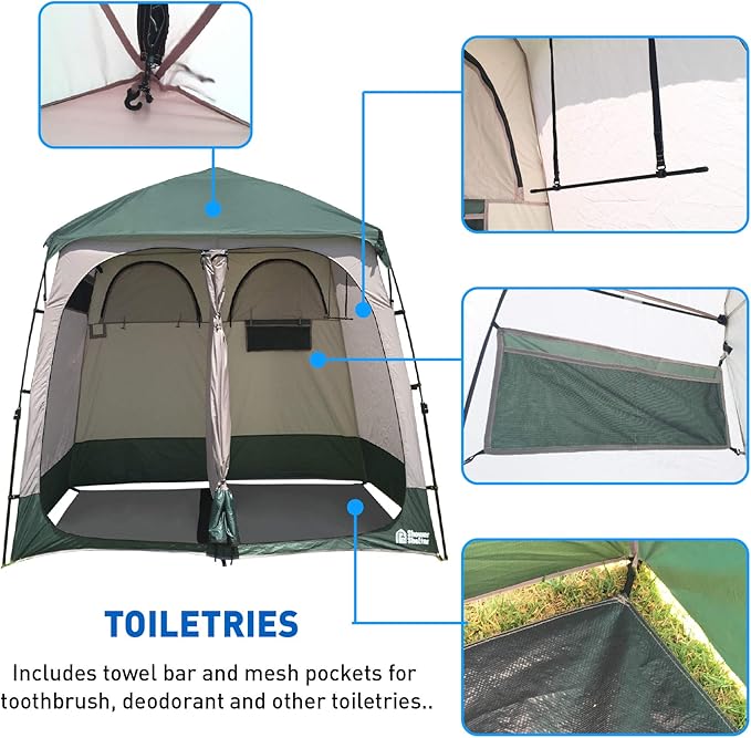 EasyGo Product Shower Shelter – Giant Portable Outdoor Pop UP Camping Shower Tent Enclosure – Changing Room – 2 Rooms – Instant Tent – 7.5' Tall x 4' Deep x 7.5' Wide, Green