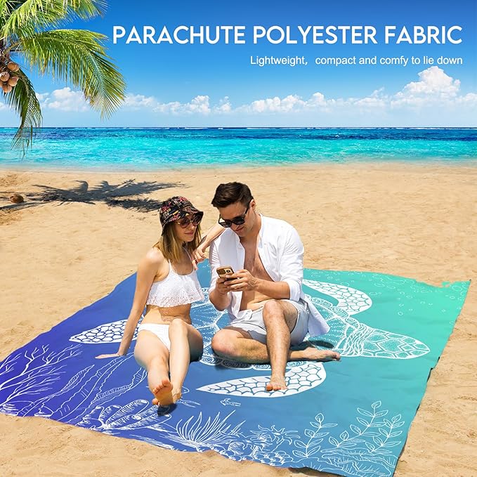 BYDOLL Beach Blanket Waterproof Sandproof 78''×81'' 1-7 Adults Oversized Lightweight Large Picnic Mat Waterproof Sandproof Blanket for Beach