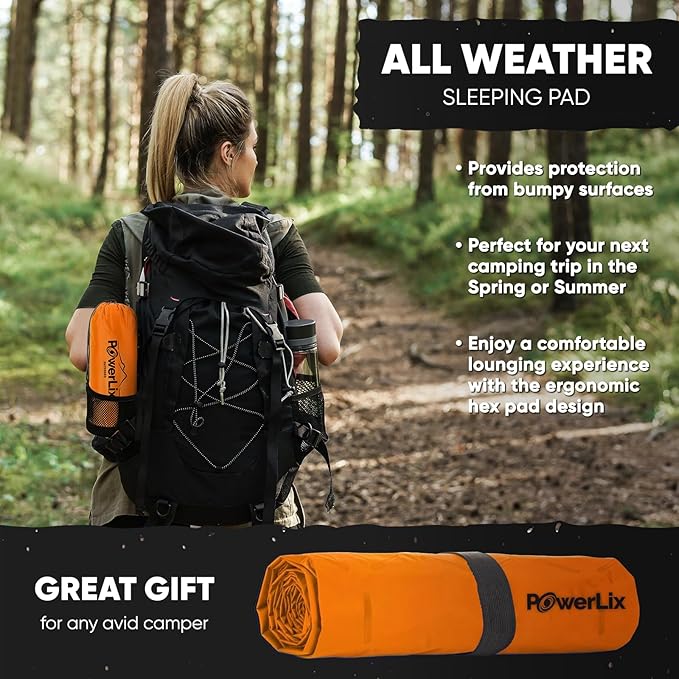 POWERLIX Ultralight Inflatable Camping Sleeping Pad - Backpacking Camping Mat, Lightweight Camping Air Mattress Sleep Pad for Hiking, Traveling, Inflation Hand Pump Bag/Repair Kit Included