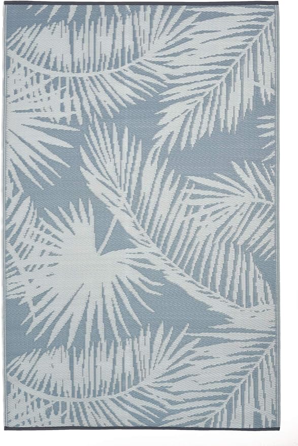 FH Home Outdoor Rug - Reversible - Indoor Use, Kids Room, Mudroom - Stain Resistant, Easy to Clean Weather Resistant Floor Mats - Palm Beach - Sterling Blue Crease Free - 6 ft x 9 ft