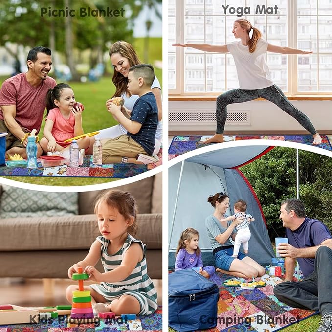 Extra Large Picnic Blankets Waterproof Foldable (80 "x 80") Beach Blanket Waterproof Sandproof,3-Layer Thicking Mat Outdoor Packable Camping Blanket
