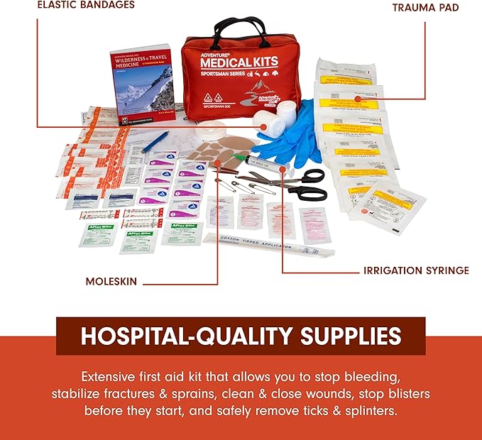 Adventure Medical Kits Sportsman Series Medical Kit - 200 - First Aid Kit for Camping, Hiking, Hunting & More - For 4 People for 4 Days - Includes Bandages, Medicine, Guide Book & More