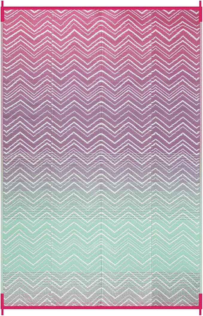 Lahome Outdoor Plastic Straw Rug, Reversible Outdoor Rug Waterproof 6x9 Patio Rugs, Camping Rugs for RV Backyard Deck Porch Picnic Beach Trailer (Pink/Green, 6' x 9')