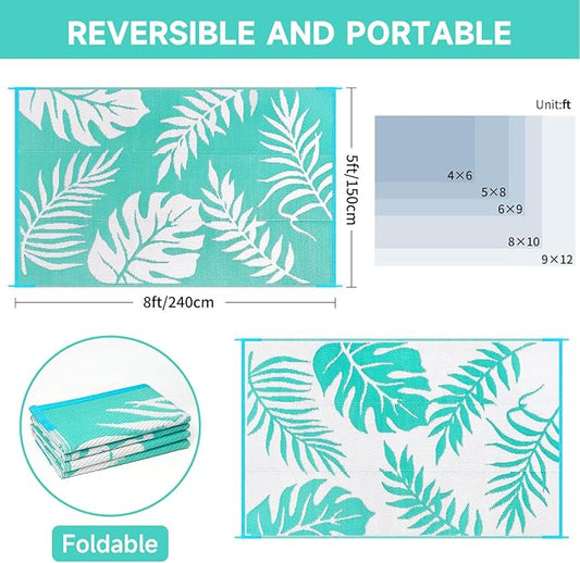 Outdoor Rugs Patio Camping Waterproof - 5x8 Plastic Straw Patio Rug Portable for Campers, Outside RVs Mat, Outdoor Area Carpet for Patios Clearance, Backyard Porch, Balcony, Picnic