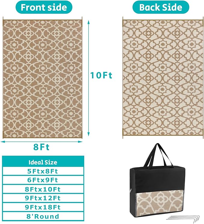 HEBE Outdoor Rug 8'x10' for Patios Waterproof Clearance Reversible Patio Mat Plastic Straw Rug RV Camping Mat Outside Area Rug Carpet for Camping RV,Porch,Deck,Balcony,Camper,Backyard