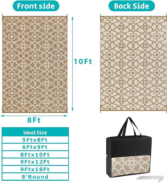 HEBE Outdoor Rug 8'x10' for Patios Waterproof Clearance Reversible Patio Mat Plastic Straw Rug RV Camping Mat Outside Area Rug Carpet for Camping RV,Porch,Deck,Balcony,Camper,Backyard