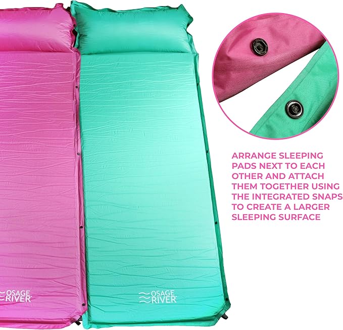 OSAGE RIVER Self Inflating Sleeping Pad with Built-in Pillow, Compact Memory Foam Sleep Mat, Camping Air Mattress for Tent, Travel, Backpacking, or Hiking