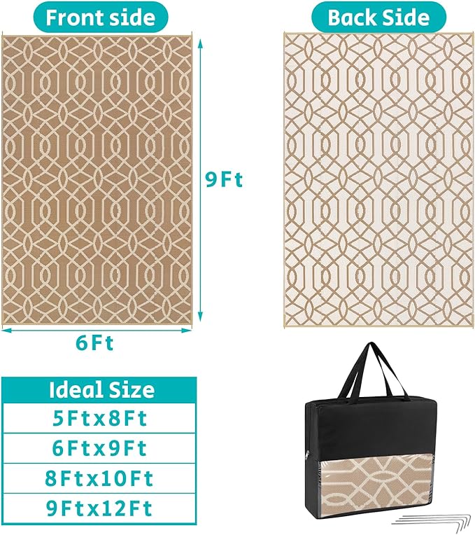 HEBE Outdoor Rug 6'x9' for Patios Waterproof Clearance Reversible Patio Mat Plastic Straw Rug RV Camping Mat Outside Area Rug Carpet for Camping RV,Porch,Deck,Balcony,Camper,Backyard