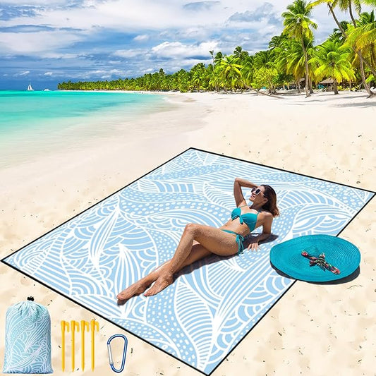 Beach Blanket Waterproof Sandproof Beach Mat 79" X 83" /10'x9'for 2-8 Adults Quick Drying Outdoor Picnic Mat Beach Accessories for Travel, Camping, Hiking