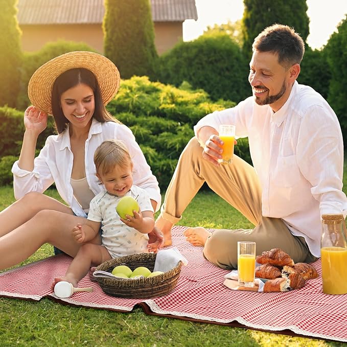 Waterproof Picnic Blankets Outdoor Blanket Foldable 2 in 1 Double Layer Sandproof Beach Mat with Carry Strap for Camping Lawn Park Beach Grass(Red White,59 x 79 Inches)
