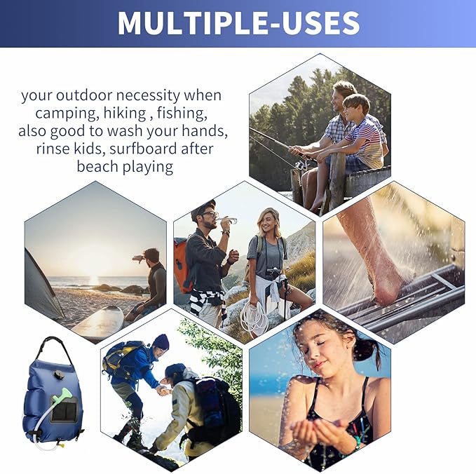 Solar Shower Bag, Solar Heating Camping Shower Bag, 5Gal(20L) Portable Camping Shower Bag, with Removable Hose and On-Off Switchable Shower Head, for Outdoor Traveling/Climbing/Hiking/Beach/Swimming