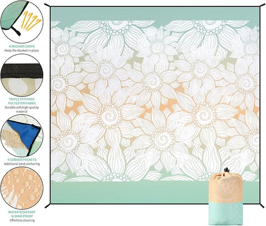 Beach Blanket Waterproof Sandproof Extra Large Beach Mat 79" X 83"/120"x108"for 1-8 Adults Quick Drying Durable Outdoor Picnic Mat for Beach Travel Camping Hiking