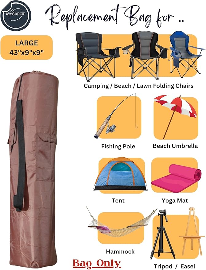 Replacement Bag for Folding Camping Chair, Portable Camp Chair, Hammock, Yoga Mat, Umbrella, Tents, Tripods, Fishing Poles - 420D Oxford Polyester Fabric